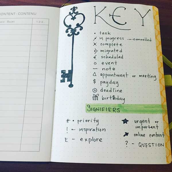 Bullet journal key page