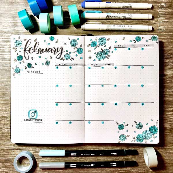 BuJo monthly calendar layout
