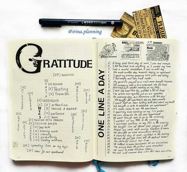 Bullet journal gratitude spread
