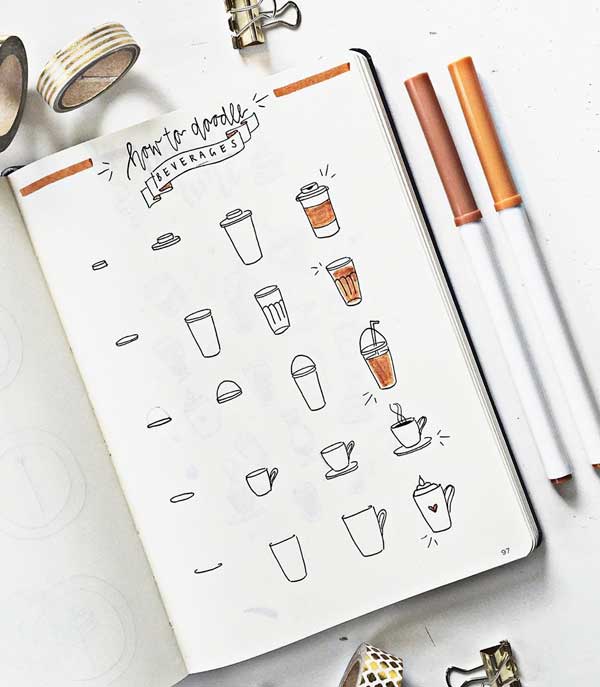 How to doodle beverages and coffee
