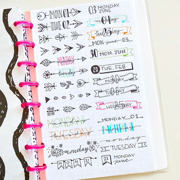 Bullet journal decoration headers banners titles