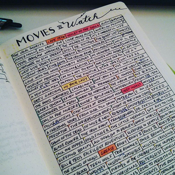 Bujo Movies to watch tracker spread