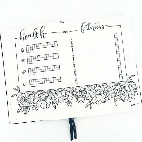 water, sleep, steps, vitamins and workout tracker spread