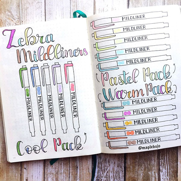 Zebra mildliners collection bujo spread