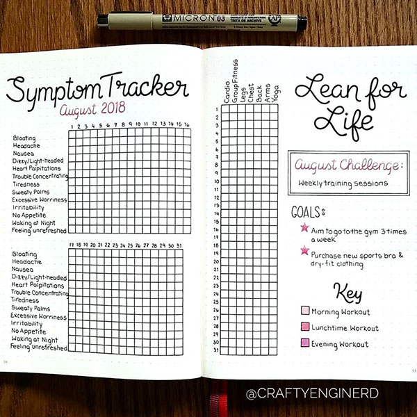 Monthly symptom tracker layout