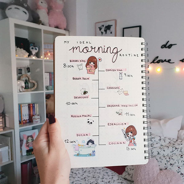 My ideal morning routine bujo spread