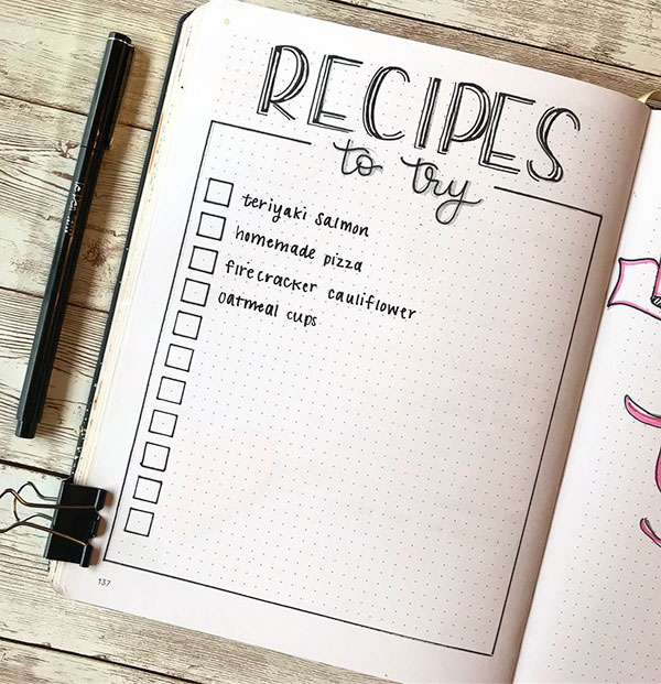 Bujo recipe spread