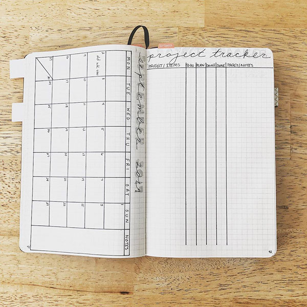 Bullet journal project tracker