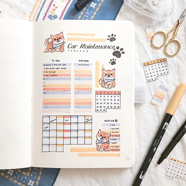 Bujo car maintenance tracker spread