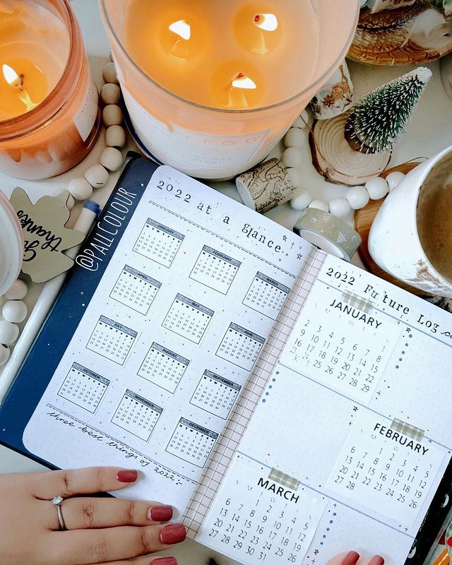 2022 Calendar set up using the washi tape