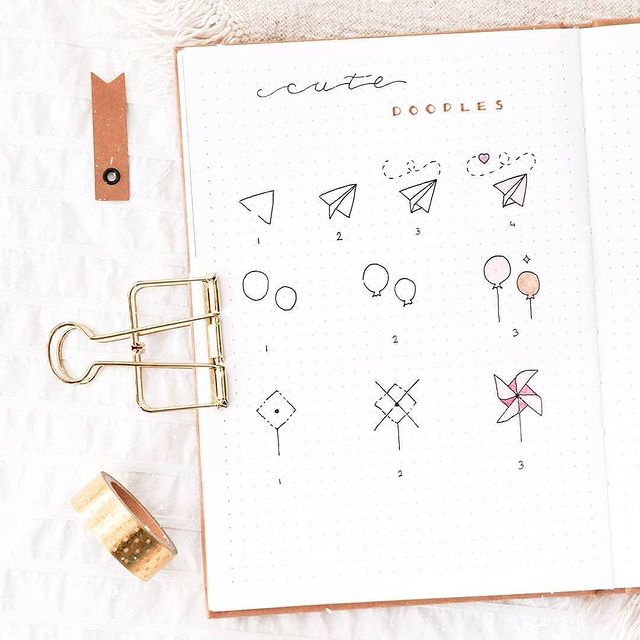 Doodle tutorials for paper plane, windmill and balloon