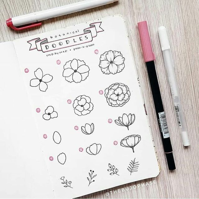 How to Draw Easy Flower Doodles for Bullet Journal Spreads